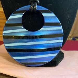 Blue Striped Round Pendant Necklace